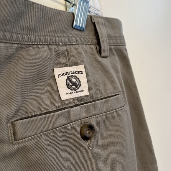 Eddie Bauer Cotton Pleated Twill Chino Shorts, Safari Gray- 35” Waist - Picture 9 of 9